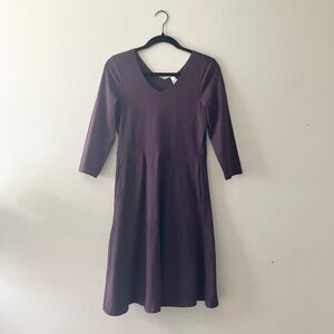 Pact Women Plum Purple Organic Cotton V-Neck Fit and Flare Pocket Dress Size S